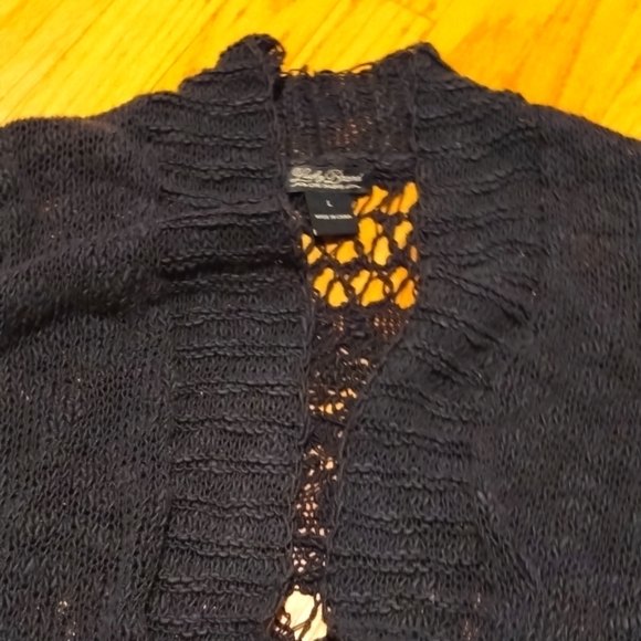 Lucky Brand crochet navy blue open maxi cardigan Sz L good condition - Picture 3 of 12